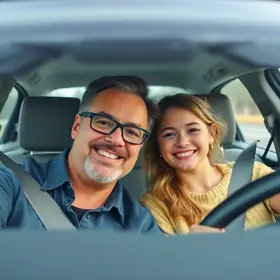 pai capota carro com filha