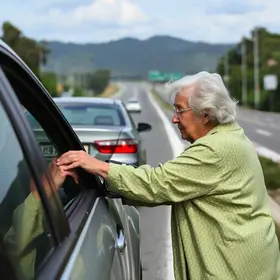 carreta arrasta carro com idosa