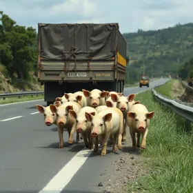 porcos escapam de caminhonete